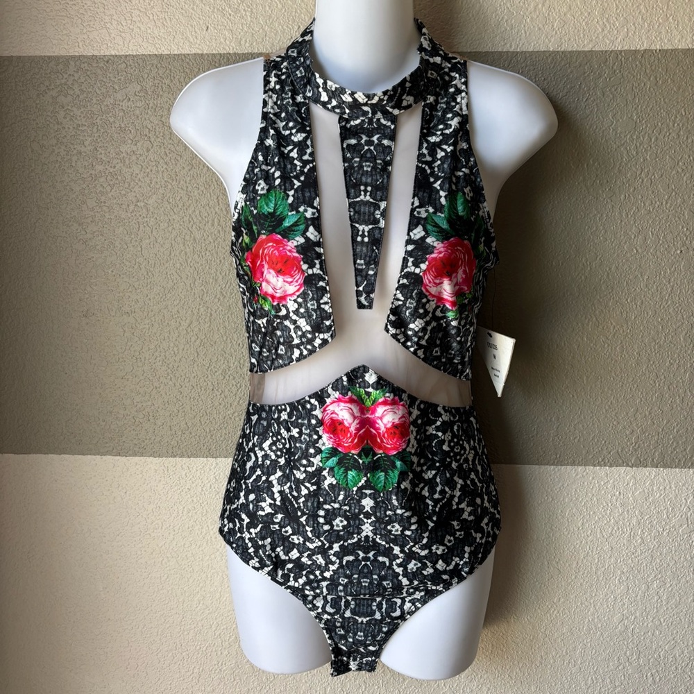 NWT Original Sin Women’s Medium Floral Cutout One-Piece Miss World Bodysuit
